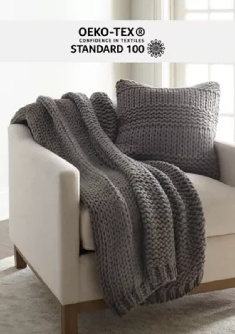 Chunky Knit Throw Blanket & Décor Pillow Bundle