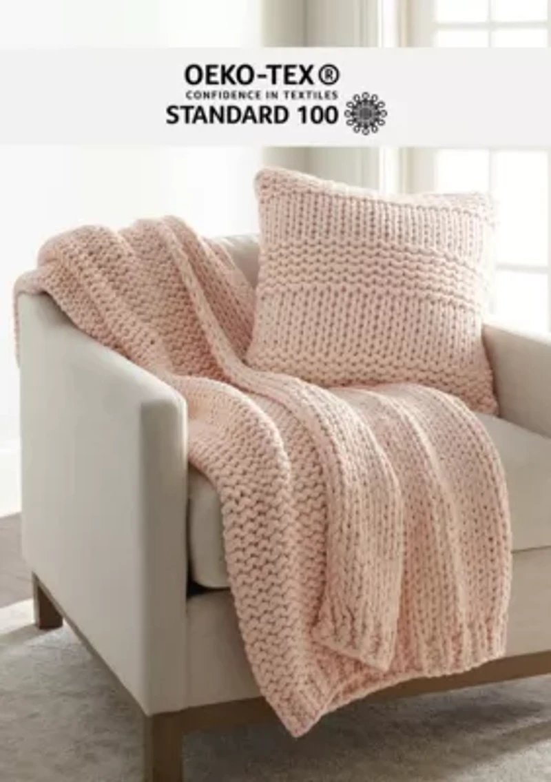 Chunky Knit Throw Blanket & Décor Pillow Bundle