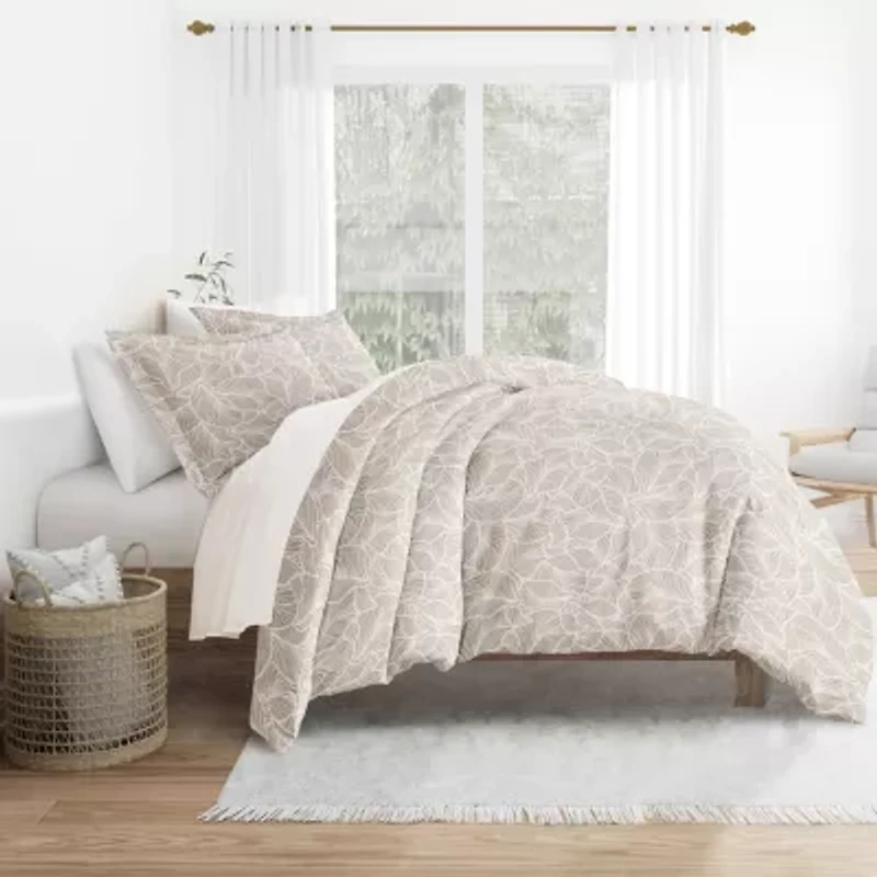Duvet Cover Set Patterned Microfiber Ultra Soft Bedding Linear Leaves