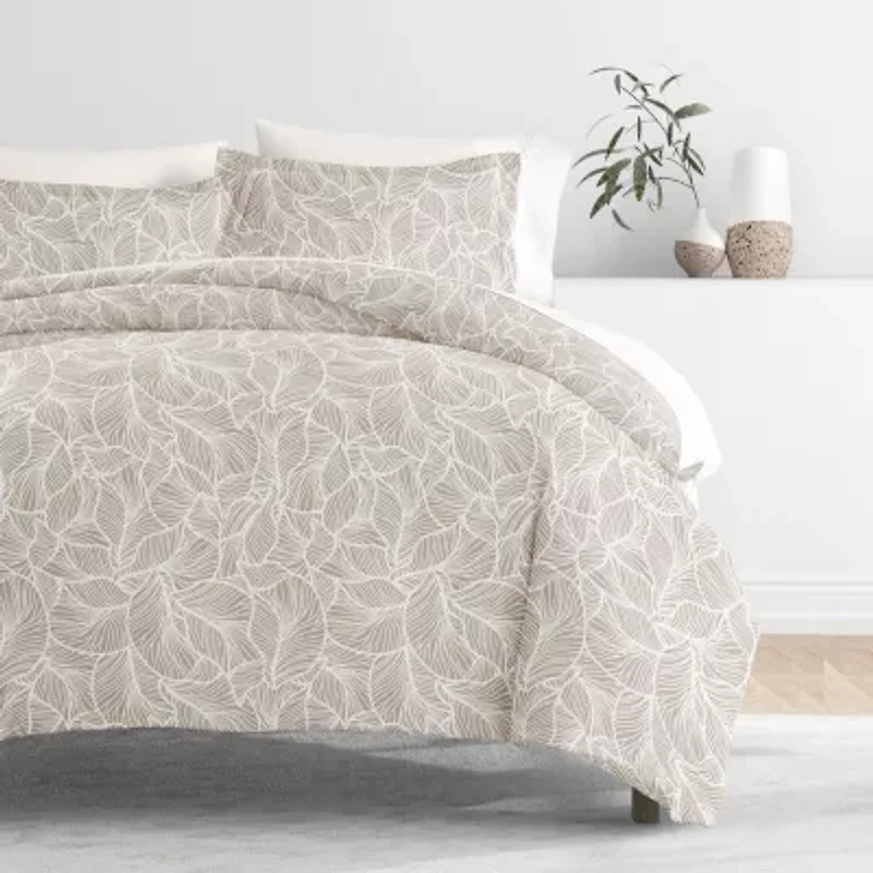 Duvet Cover Set Patterned Microfiber Ultra Soft Bedding Linear Leaves