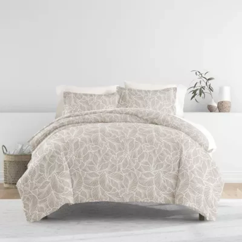 Duvet Cover Set Patterned Microfiber Ultra Soft Bedding Linear Leaves