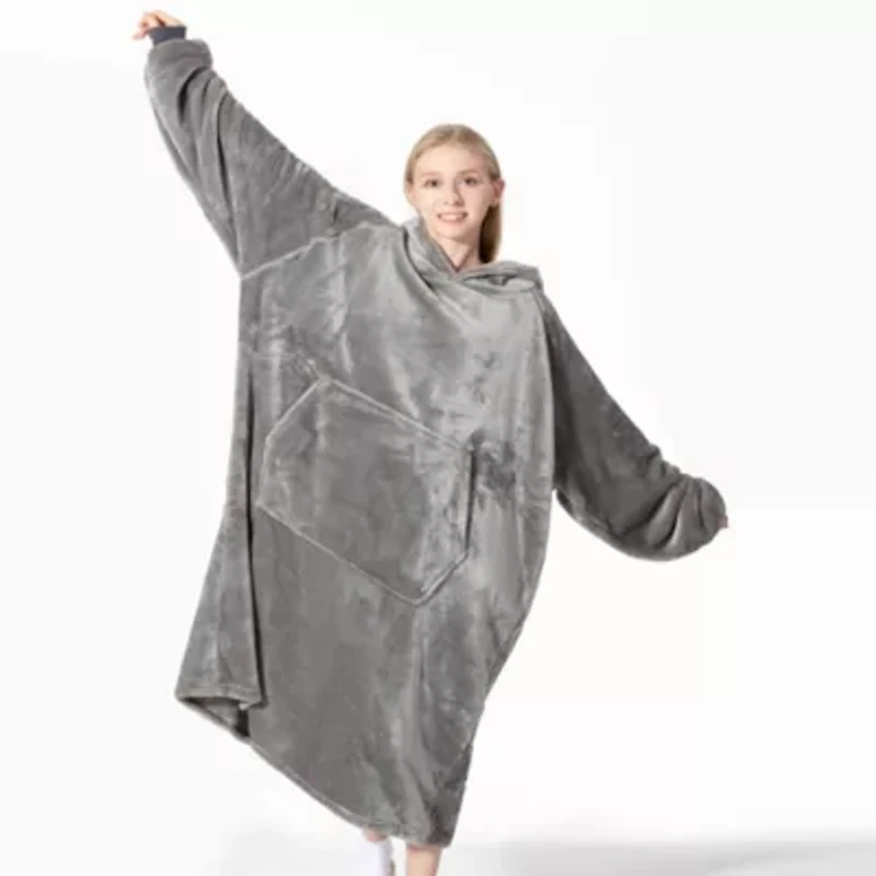 Wearable Blanket Oversized Soft Microplush - Hood, Sleeves, Pouch Pocket