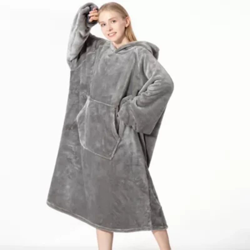 Wearable Blanket Oversized Soft Microplush - Hood, Sleeves, Pouch Pocket