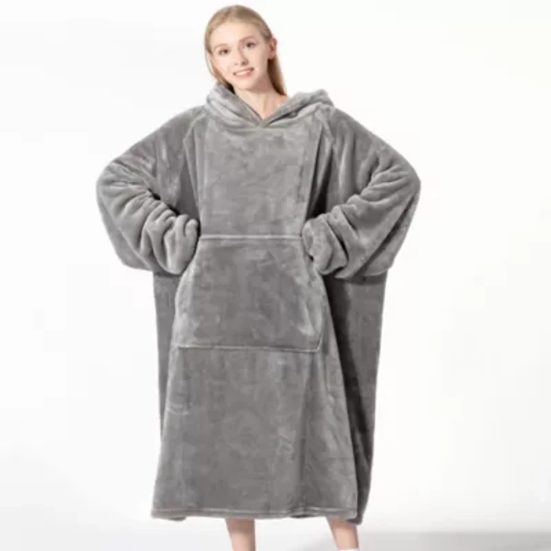 Wearable Blanket Oversized Soft Microplush - Hood, Sleeves, Pouch Pocket