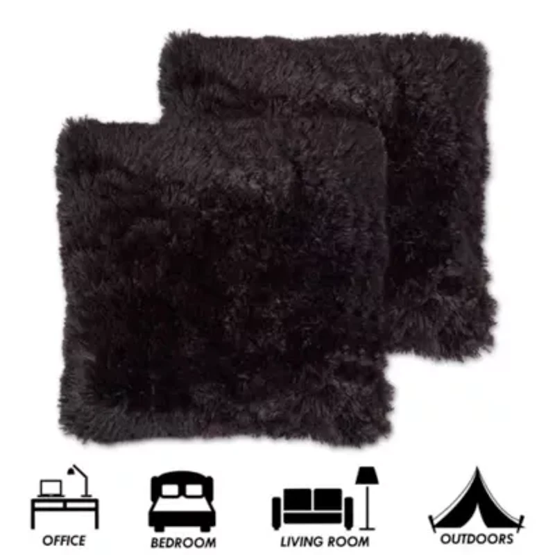Plush Long Faux Fur 18" x Throw Pillows 2 Pack