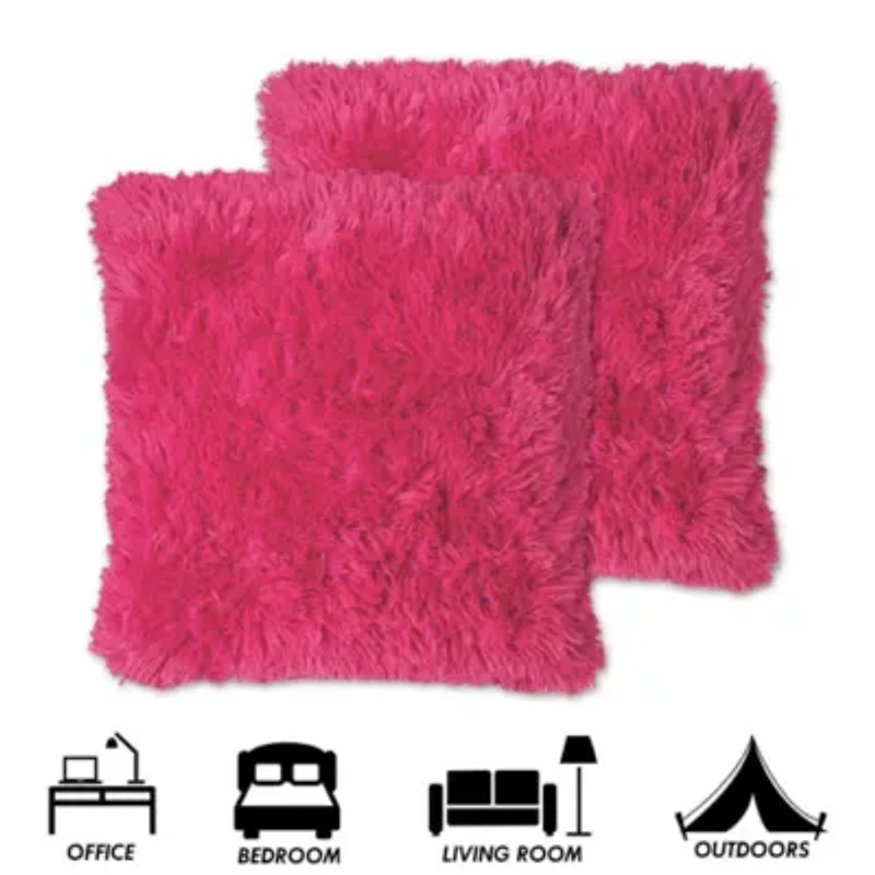 Plush Long Faux Fur 18" x Throw Pillows 2 Pack