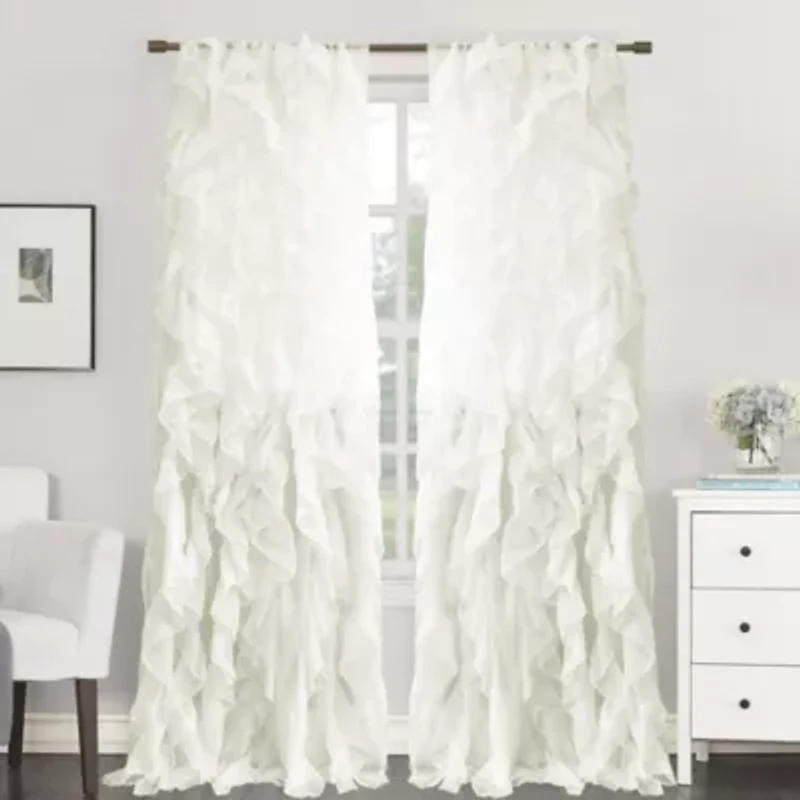 Chic Sheer Voile Vertical Ruffled Tier Window Single Panel Curtain