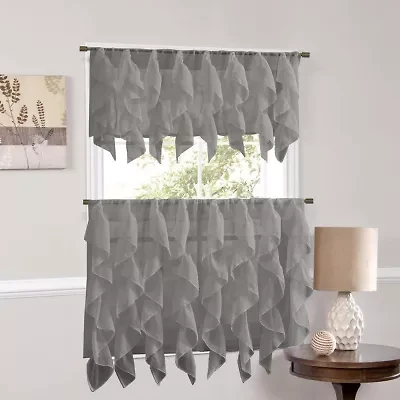 Sheer Voile Vertical Ruffle Window Kitchen Curtain