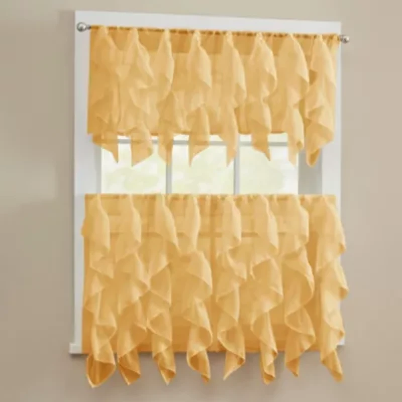 Sheer Voile Vertical Ruffle Window Kitchen Curtain