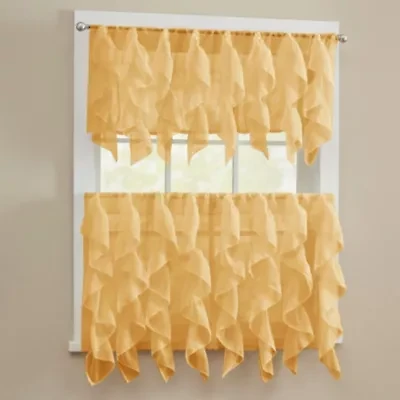Sheer Voile Vertical Ruffle Window Kitchen Curtain