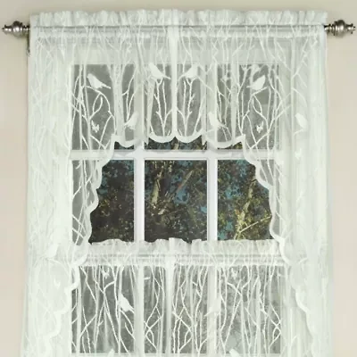 Hopewell Old World Style Floral Lace Kitchen Curtains