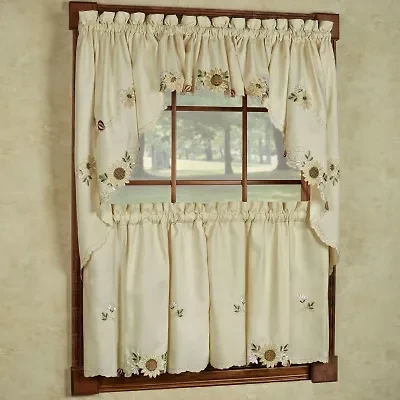 Sunflower Cream Embroidered Kitchen Curtains