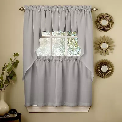 Opaque Ripcord Kitchen Window Curtains - 24" Tier & Valance Set