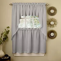 Opaque Ripcord Kitchen Window Curtains - 24" Tier & Valance Set