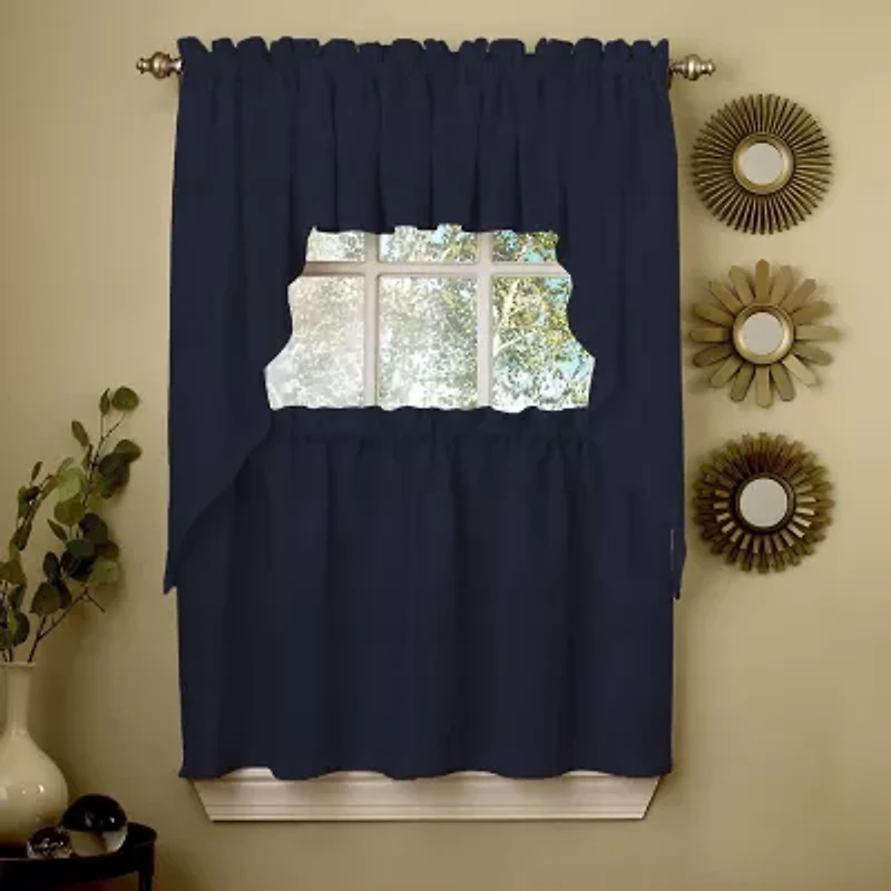 Opaque Ripcord Kitchen Window Curtains - 24" Tier & Valance Set
