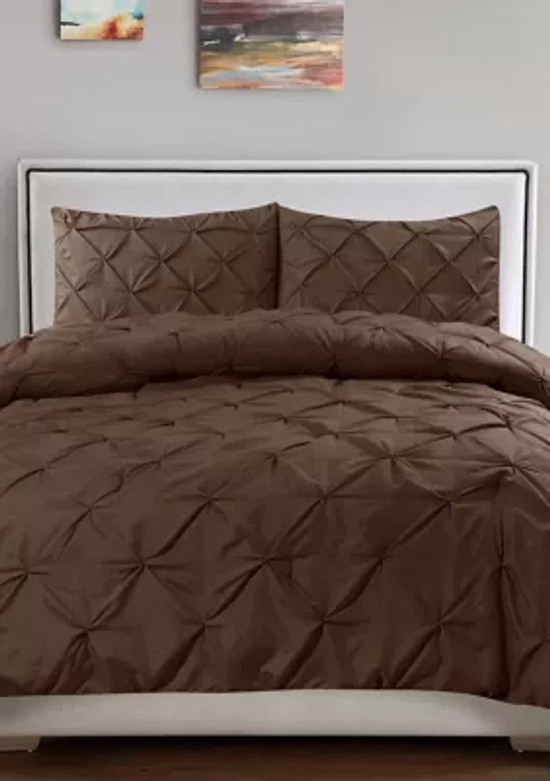 3 Piece Pinch Pleat Pintuck Comforter & Pillow Sham Set