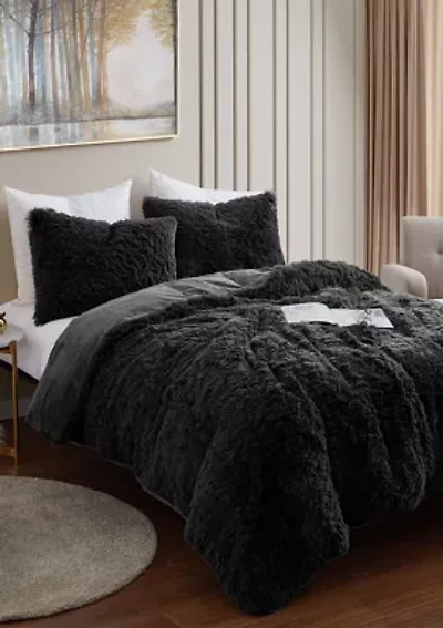 Long Plush Shaggy Faux Fur 3 Piece Comforter Set
