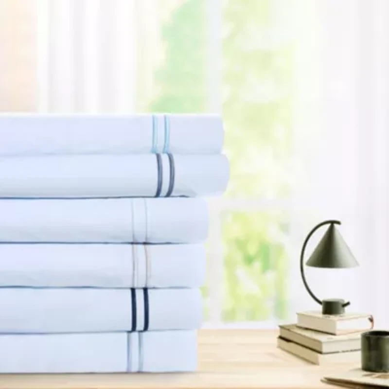 Pointehaven 300 TC Percale 100% Long Staple Cotton Double Satin Stitch Euro Sham Set