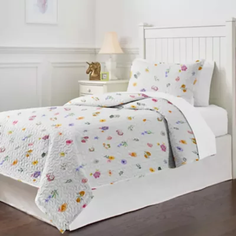 Pointehaven 200 Thread Count Cotton Percale Print Quilt Sets