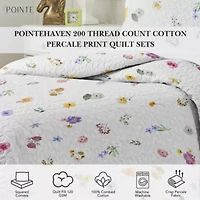 Pointehaven 200 Thread Count Cotton Percale Print Quilt Sets