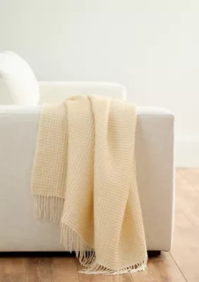 Waffle Knit Fringe Throw Blanket