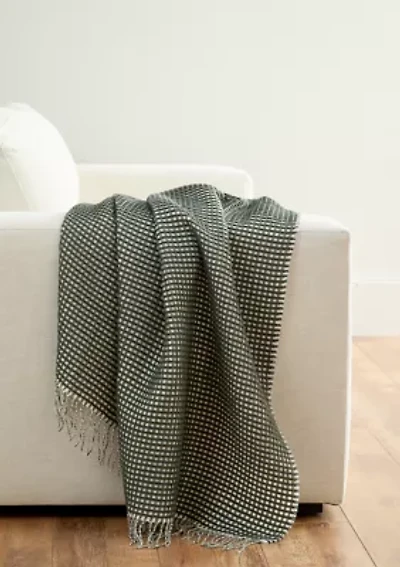 Waffle Knit Fringe Throw Blanket