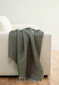 Waffle Knit Fringe Throw Blanket