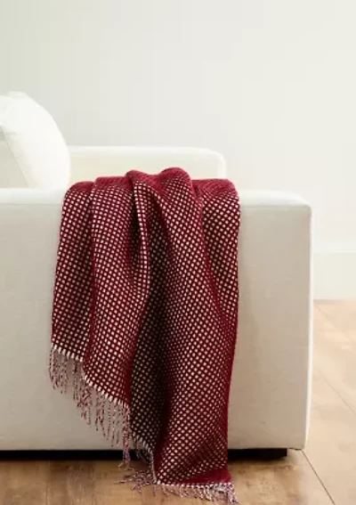 Waffle Knit Fringe Throw Blanket