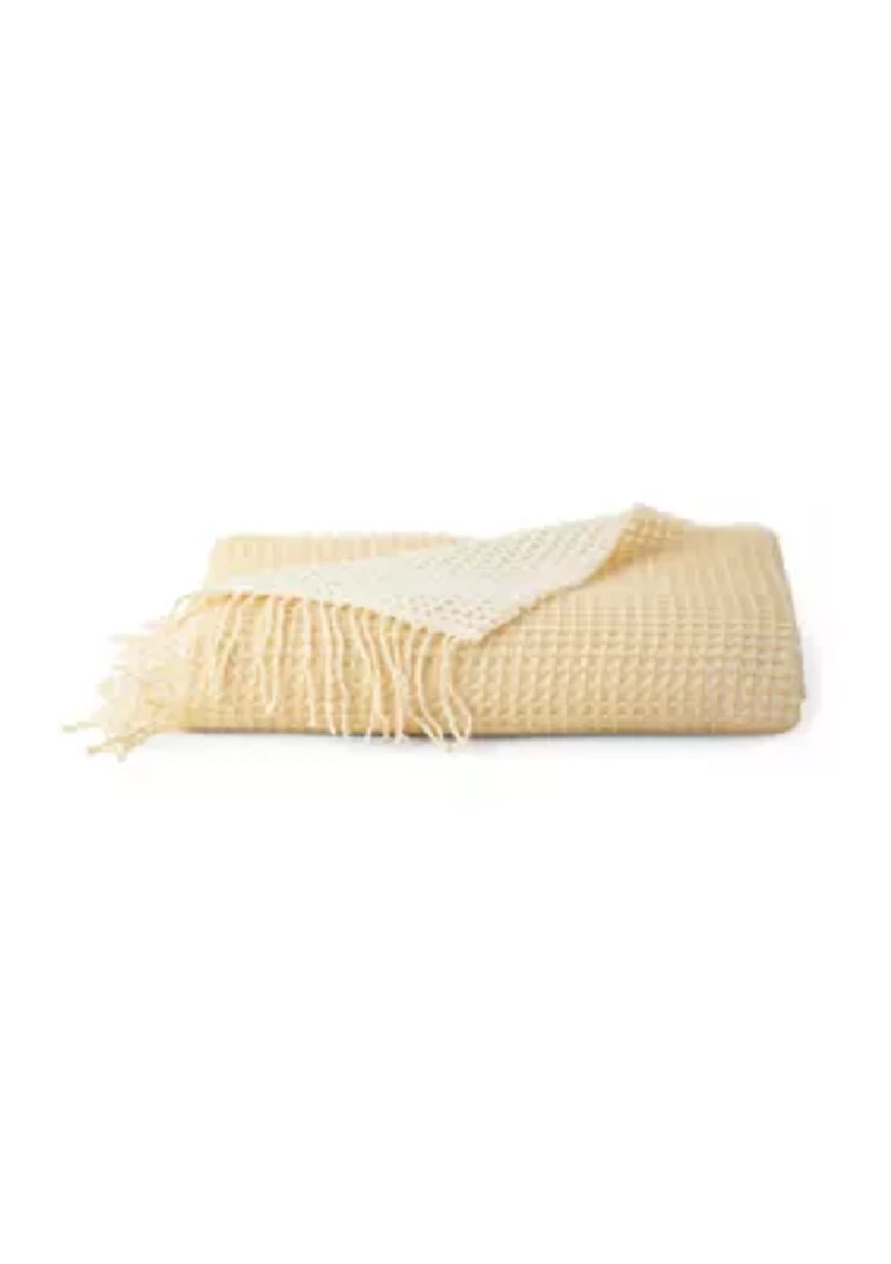 Waffle Knit Fringe Throw Blanket