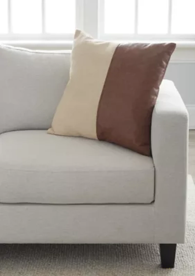 Jute Leather Panel Throw Pillow