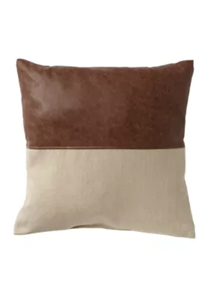 Jute Leather Panel Throw Pillow