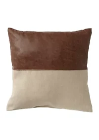 Jute Leather Panel Throw Pillow