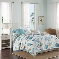 Pebble Beach 6 Piece Cotton Sateen Quilt Set with Throw Pillows