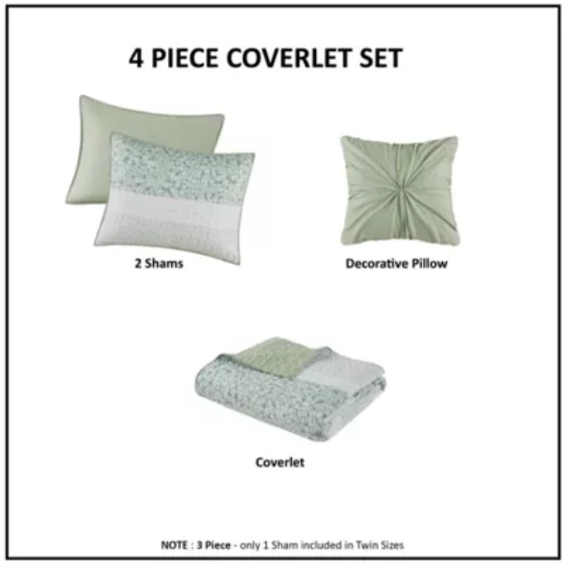 Caralie 4 Piece Seersucker Quilt Set with Throw Pillow