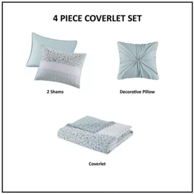 Caralie 4 Piece Seersucker Quilt Set with Throw Pillow