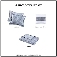 Harmony 4 Piece Oversized Reversible Matelasse Quilt Set with Throw Pillow