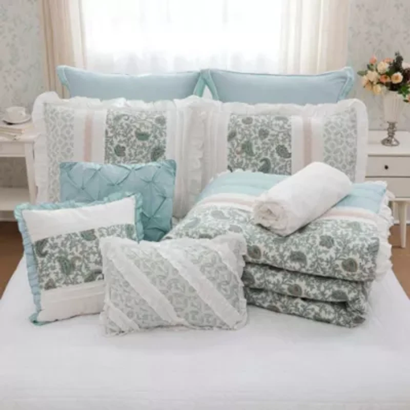 Dawn 6 Piece Cotton Percale Comforter Set with Throw Pillows