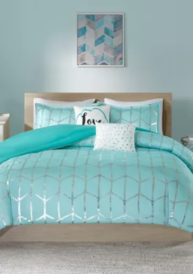4 Piece Raina Printed Duvet Cover Set