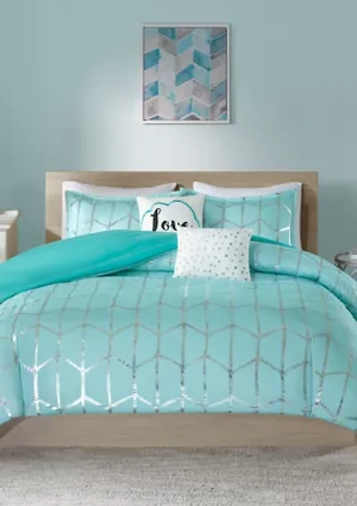 4 Piece Raina Printed Duvet Cover Set
