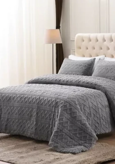 Three-Dimensional Carved Plush Twin Comforter Set White