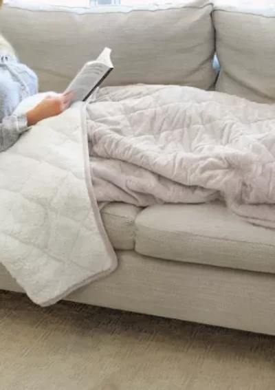 Quilted Velvet and Sherpa Foot Pocket Throw Blue Fog