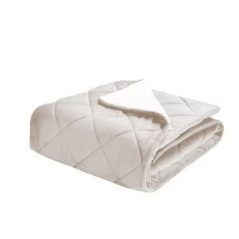 Quilted Velvet and Sherpa Foot Pocket Throw Blue Fog