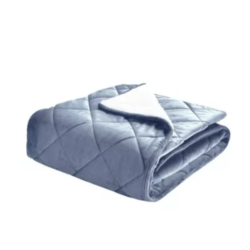 Quilted Velvet and Sherpa Foot Pocket Throw Blush