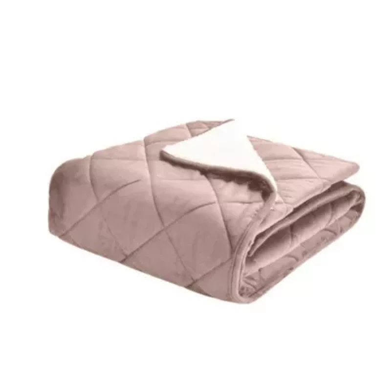 Quilted Velvet and Sherpa Foot Pocket Throw Blue Fog