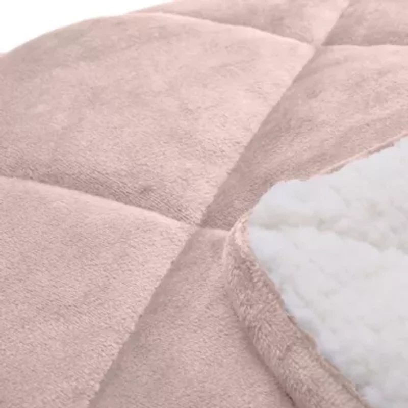 Quilted Velvet and Sherpa Foot Pocket Throw Blue Fog