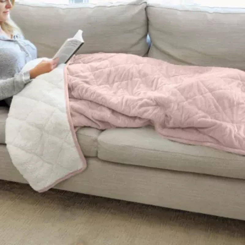 Quilted Velvet and Sherpa Foot Pocket Throw Blue Fog