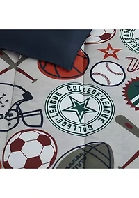 League Sports Gray Comforter Set with Basket Ball Pillow and Themed Wall Decals