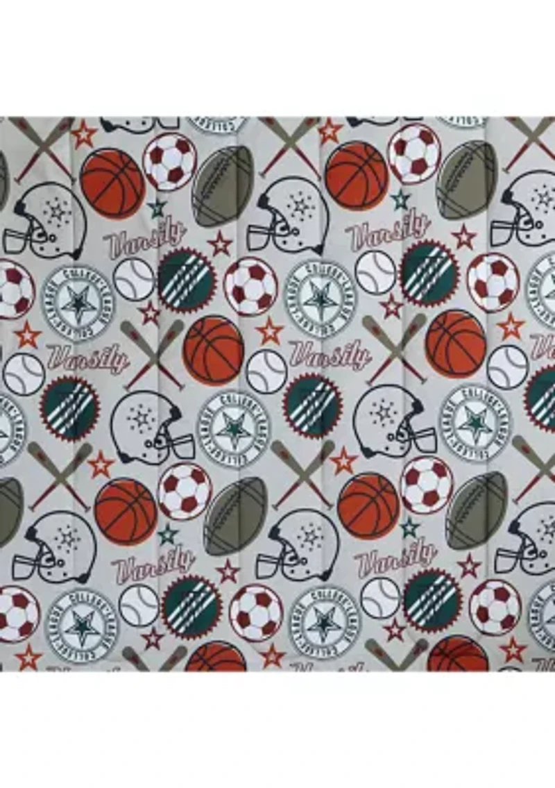 League Sports Gray Comforter Set with Basket Ball Pillow and Themed Wall Decals