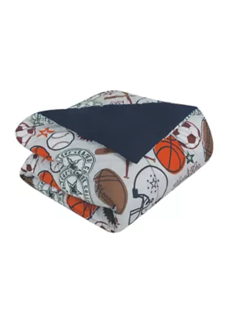 League Sports Gray Comforter Set with Basket Ball Pillow and Themed Wall Decals