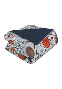 League Sports Gray Comforter Set with Basket Ball Pillow and Themed Wall Decals